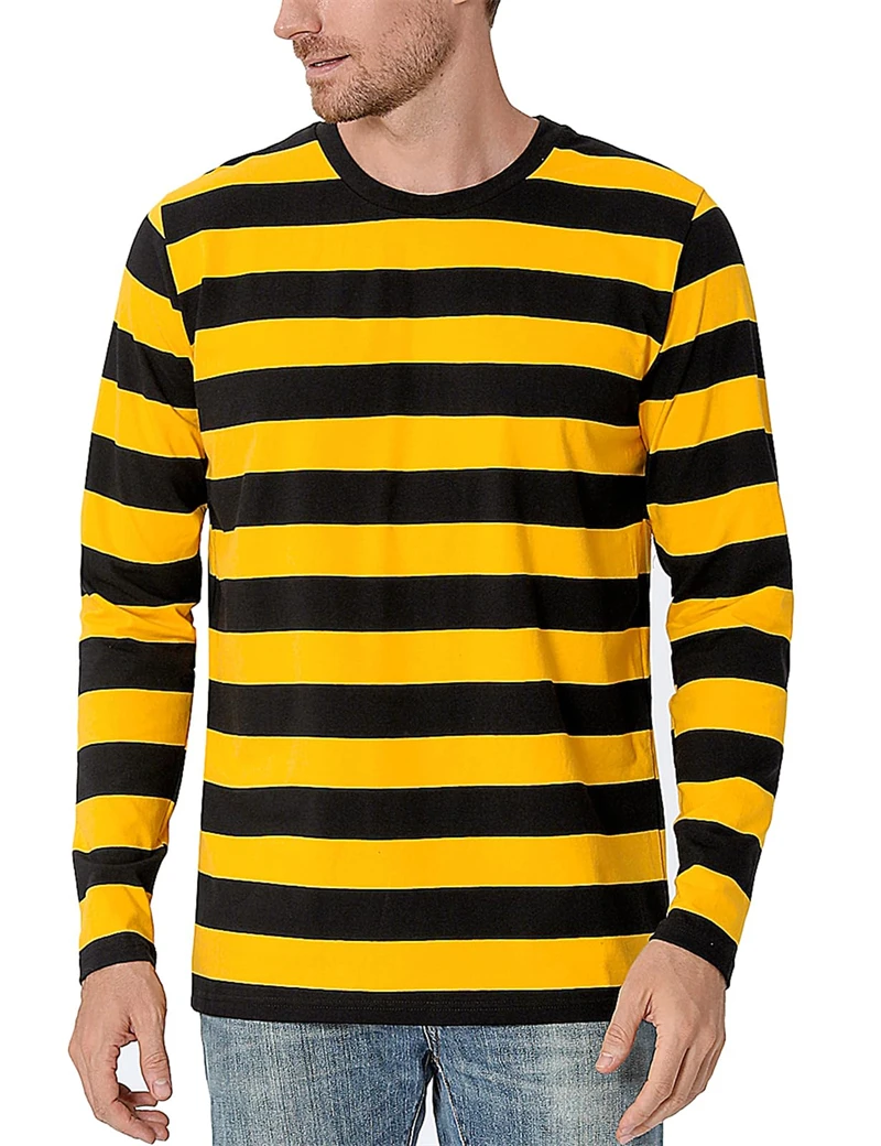 Men'S Fashion T Shirts - 세련된 대비색 스트라이프 3D 프린트 남성용