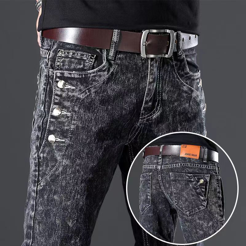 Men'S Fashion Grey Jeans - 클래식 슬림 빈티지 패션 남성 디자이너