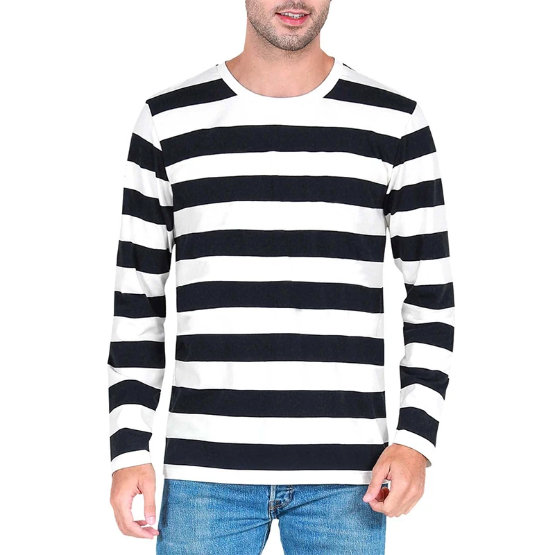 대비되는 스트라이프 패턴의 3D 프린트 남성용 긴팔 티 - Mens Fashion Clothes 리뷰 및 가격