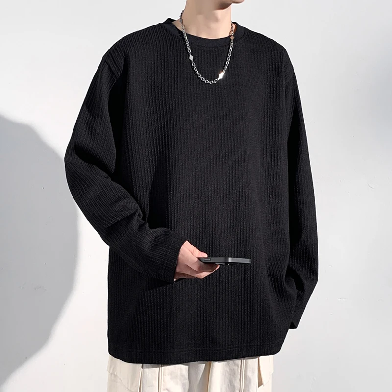 남성용 골지 니트 소재의 크루넥 긴팔 티셔츠, 단색,  - Men'S Fashion T Shirts 리뷰 및 가격