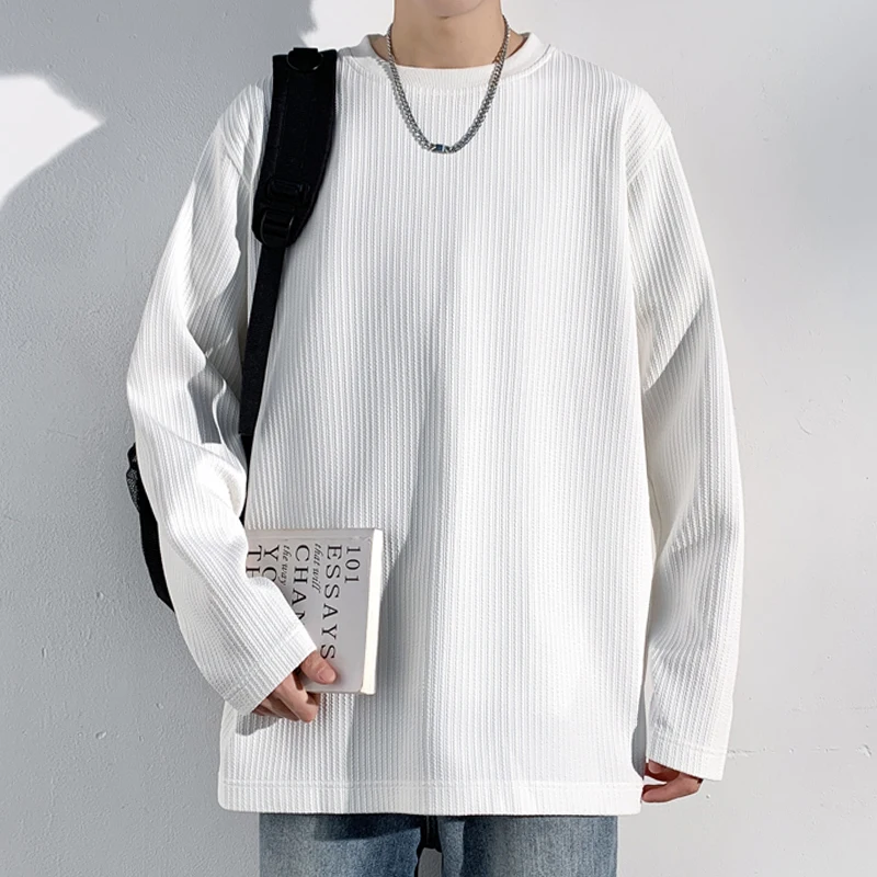 남성용 골지 니트 소재의 크루넥 긴팔 티셔츠, 단색,  - Men'S Fashion T Shirts 리뷰 및 가격