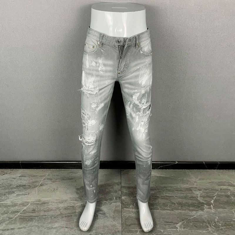 세련된 스타일의 새로운 남성용 청바지, 찢어진 디자인, - Men'S Fashion Grey Jeans 리뷰 및 가격