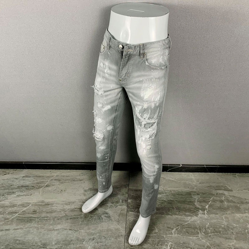 세련된 스타일의 새로운 남성용 청바지, 찢어진 디자인, - Men'S Fashion Grey Jeans 리뷰 및 가격