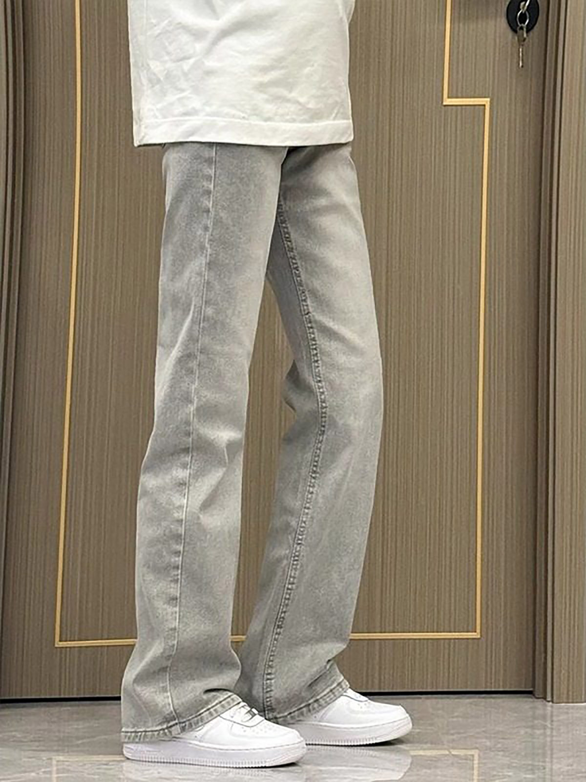 스모크 그레이 스트레이트 레그 슬림핏 남성용 워싱 빈티 - Men'S Fashion Grey Jeans 리뷰 및 가격